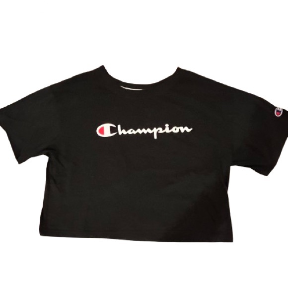 NWOT-Champion Heritage Boxy Cropped Black Script Tee. Size: small - Picture 4 of 8